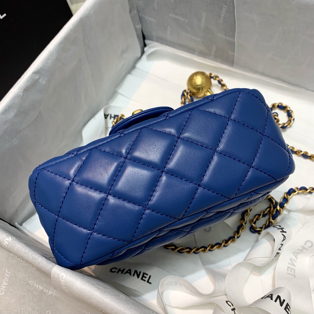 Mini Classic Flap Lambskin Bag AS1786 Blue/Gold